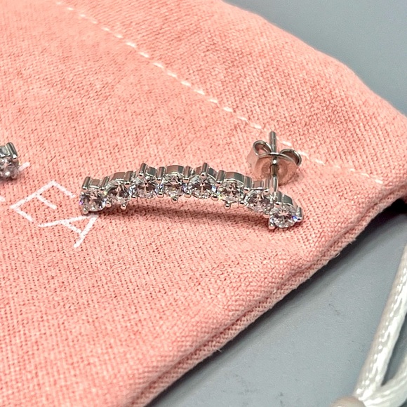 Lulea Sterling Silver Cubic Zirconia Curved Earrings. NWT - Picture 2 of 5